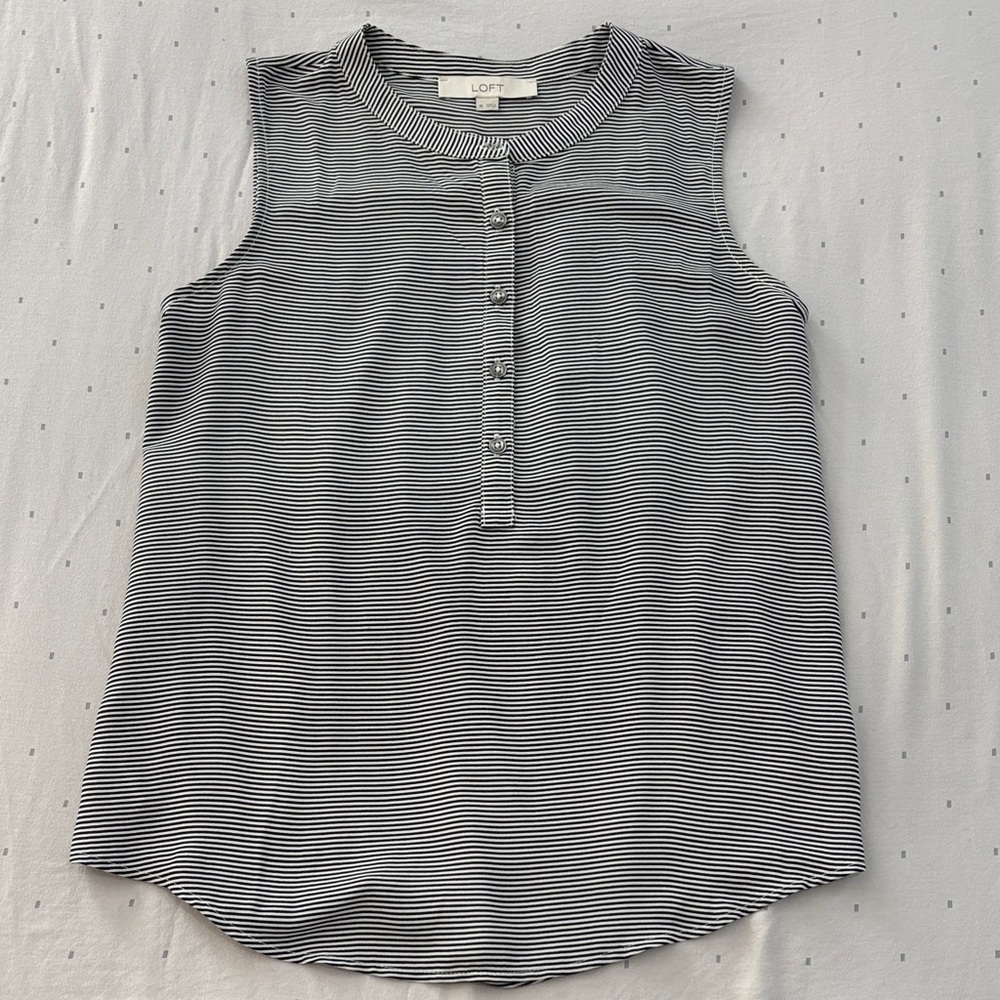 LOFT Monochrome Striped Sleeveless Blouse